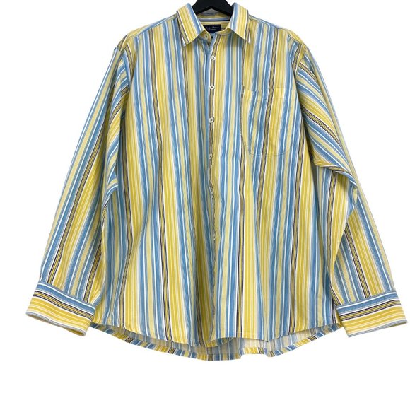 INDIGO PALMS Yellow Multi-Stripe Embroidered Button Up Long Sleeve Shirt Size XL - Picture 11 of 16